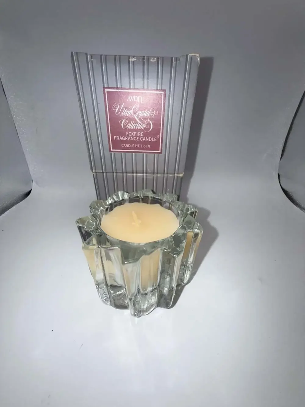 Vintage 1981 Avon Crystal Foxfire Fragrance Candle with Faceted Glass Holder